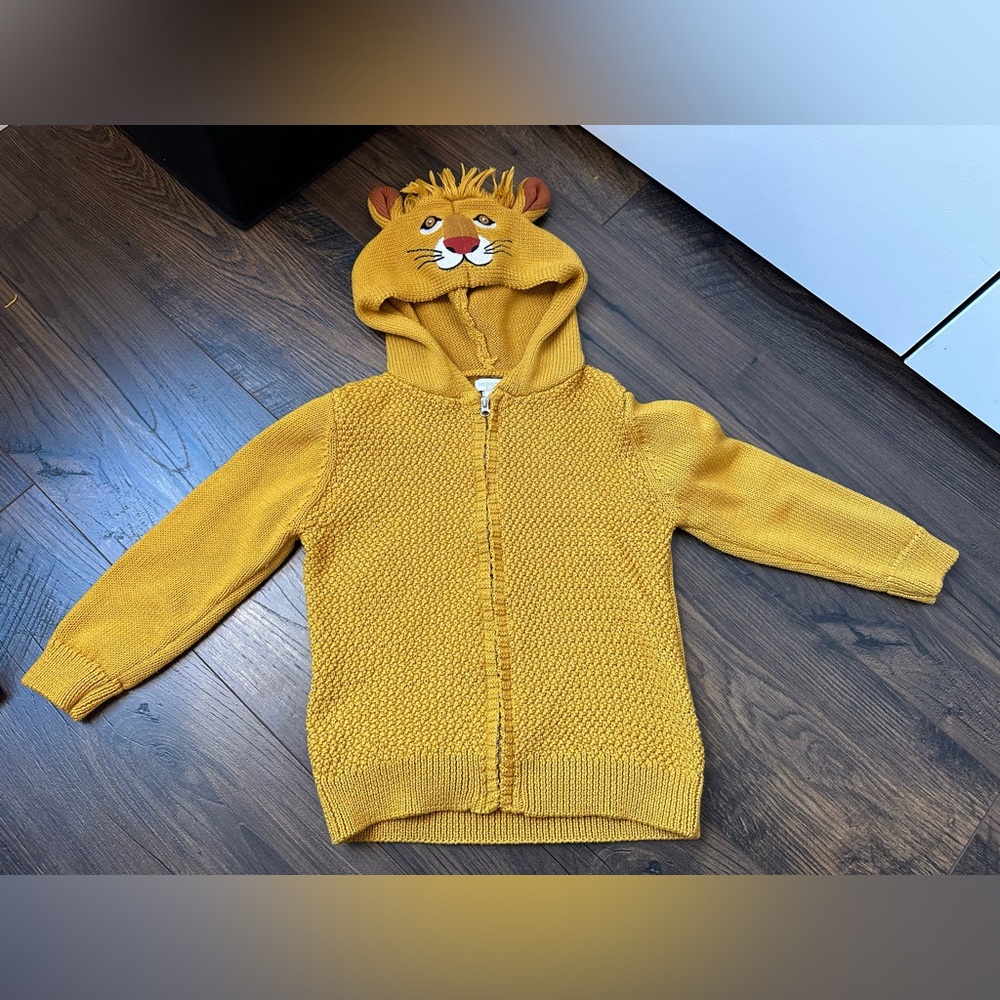 Monsoon Leo The Lion Yellow Knit Zip Up Hoodie (Size 3-4)